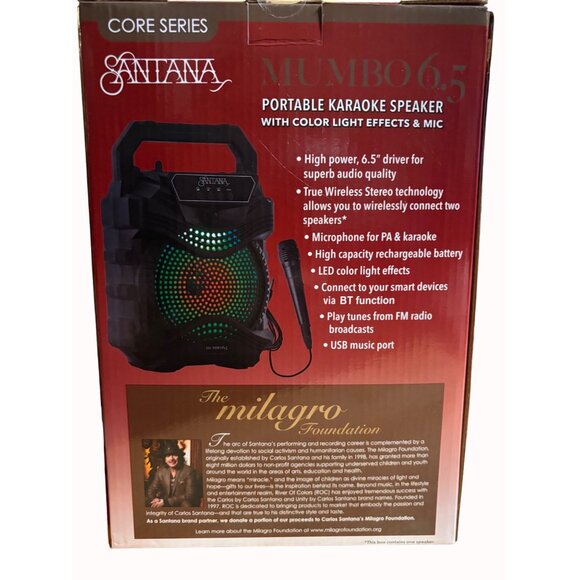 Santana Mumbo 6.5" Portable Karaoke Speaker With Color Light Effects &‎ Mic - Picture 2 of 13